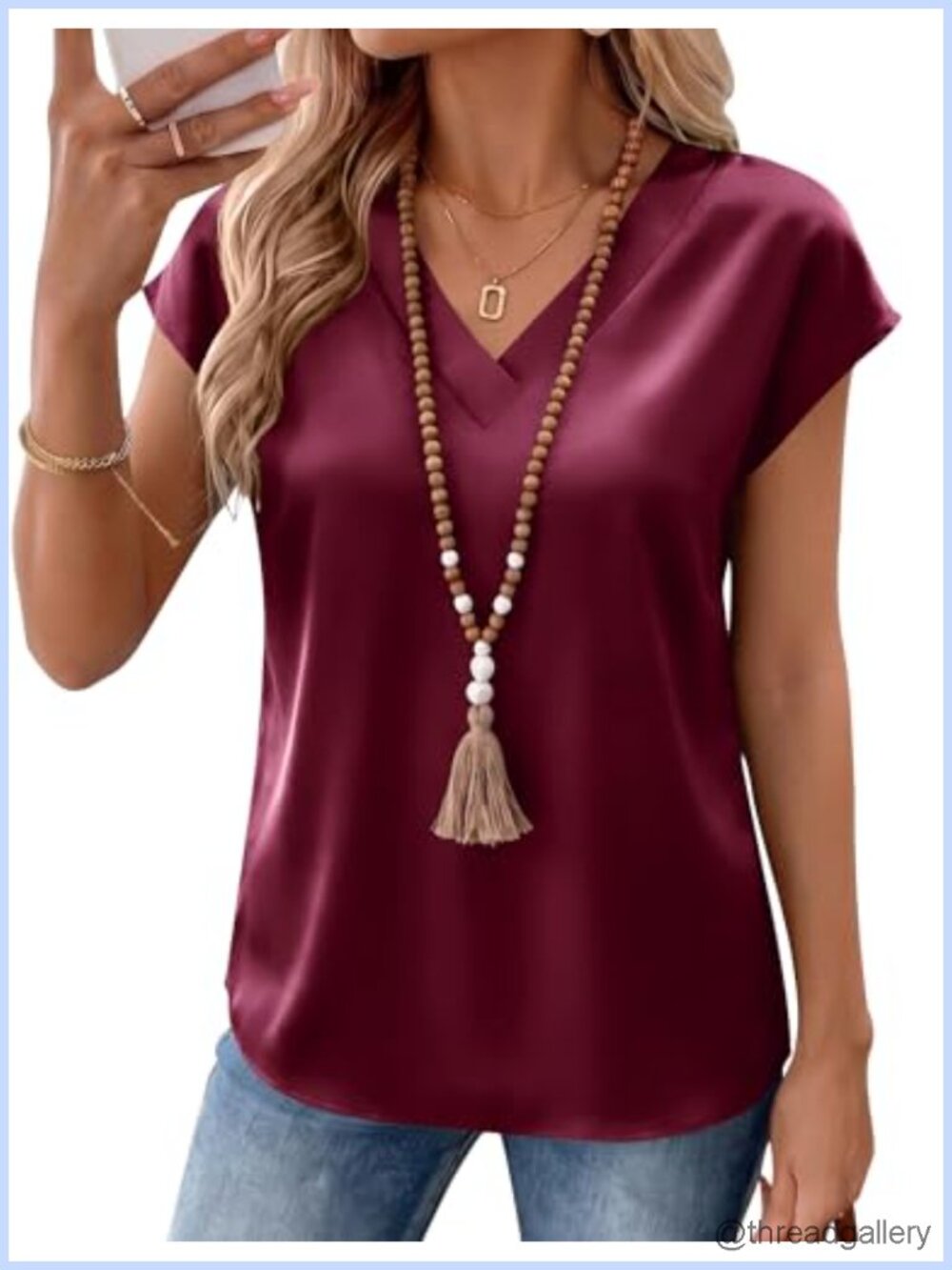 Satin V-Neck Cap Sleeve Blouse Short Sleeve Business Casual Top
